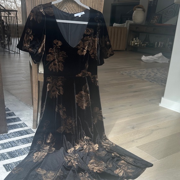 Baltic Born Dresses & Skirts - Black Velvet Floral Maxi Dress with Bronze Floral Burnout